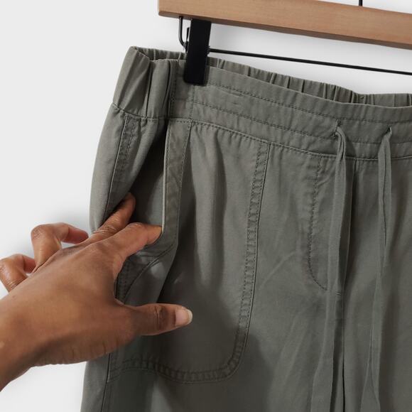 Talbots Womens Crop Utility Pants Olive Green Roll Tab Drawstring Sz 10 Casual - Picture 4 of 11